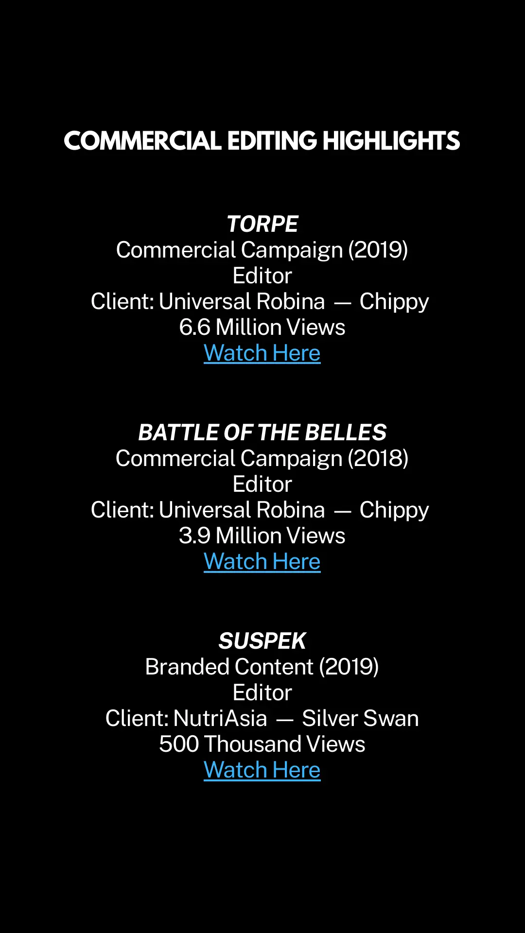 Commercial editing highlights: Torpe, Battle of the Belles, and Suspek